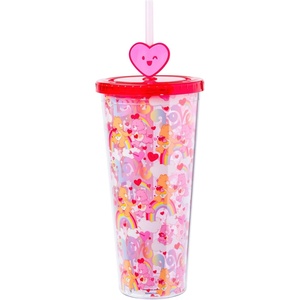 Silver Buffalo Rainbow Brite Plastic Cold Cup with Lid and Straw Topper, 24 Ounces(Care Bears Love Rainbow Hearts)