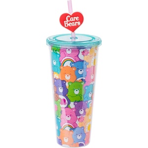 Silver Buffalo Rainbow Brite Plastic Cold Cup with Lid and Straw Topper, 24 Ounces(Care Bears Multi Bear All Over)