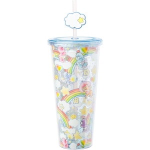 Silver Buffalo Rainbow Brite Plastic Cold Cup with Lid and Straw Topper, 24 Ounces(Care Bears Rainbow Watercolor)