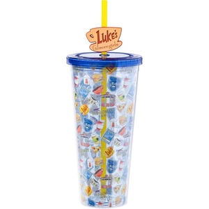 Silver Buffalo Rainbow Brite Plastic Cold Cup with Lid and Straw Topper, 24 Ounces(Gilmore Girls: Destinations)