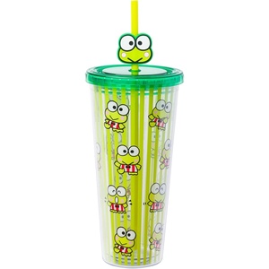 Silver Buffalo Rainbow Brite Plastic Cold Cup with Lid and Straw Topper, 24 Ounces(Keroppi)