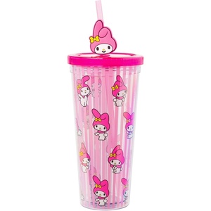 Silver Buffalo Rainbow Brite Plastic Cold Cup with Lid and Straw Topper, 24 Ounces(My Melody)