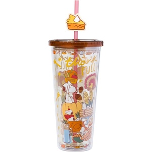 Silver Buffalo Rainbow Brite Plastic Cold Cup with Lid and Straw Topper, 24 Ounces(Peanuts Thanksgiving)