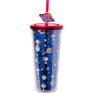 Silver Buffalo Rainbow Brite Plastic Cold Cup with Lid and Straw Topper, 24 Ounces(Snoopy and Woodstock in Outer Space)