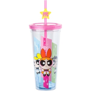 Silver Buffalo Rainbow Brite Plastic Cold Cup with Lid and Straw Topper, 24 Ounces(The Powerpuff Girls New)