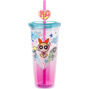 Silver Buffalo Rainbow Brite Plastic Cold Cup with Lid and Straw Topper, 24 Ounces(The Powerpuff Girls Original)