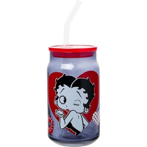 Silver Buffalo Rainbow Brite Stars Sparkle Featuring Twink Glass Jar Tumbler with Bamboo Lid and Glass Straw, 16 Ounces(Betty Boop)