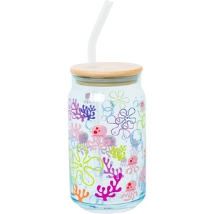 Silver Buffalo Rainbow Brite Stars Sparkle Featuring Twink Glass Jar Tumbler with Bamboo Lid and Glass Straw, 16 Ounces(Blue/Multi)