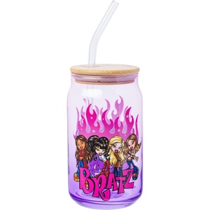 Silver Buffalo Rainbow Brite Stars Sparkle Featuring Twink Glass Jar Tumbler with Bamboo Lid and Glass Straw, 16 Ounces(Bratz Purple Flames)