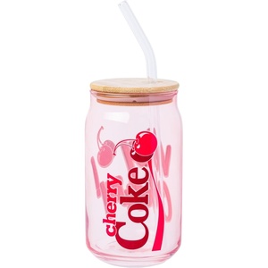 Silver Buffalo Rainbow Brite Stars Sparkle Featuring Twink Glass Jar Tumbler with Bamboo Lid and Glass Straw, 16 Ounces(Cherry Coke)