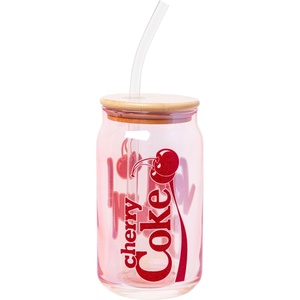 Silver Buffalo Rainbow Brite Stars Sparkle Featuring Twink Glass Jar Tumbler with Bamboo Lid and Glass Straw, 16 Ounces(Cherry Coke Glitter Iridescent)