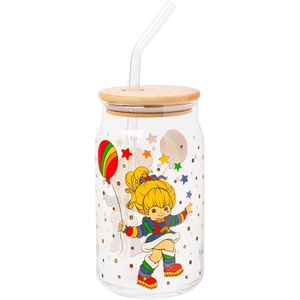 Silver Buffalo Rainbow Brite Stars Sparkle Featuring Twink Glass Jar Tumbler with Bamboo Lid and Glass Straw, 16 Ounces(Rainbow Brite)