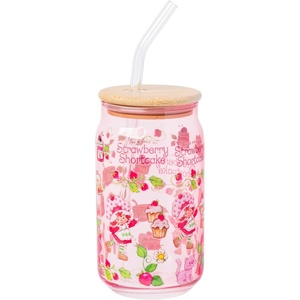 Silver Buffalo Rainbow Brite Stars Sparkle Featuring Twink Glass Jar Tumbler with Bamboo Lid and Glass Straw, 16 Ounces(Strawberry Shortcake Cupcakes and Jam)