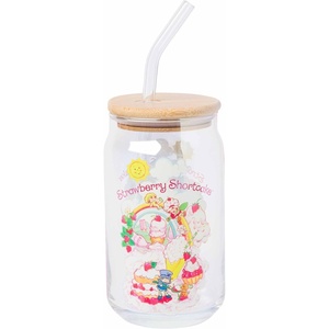 Silver Buffalo Rainbow Brite Stars Sparkle Featuring Twink Glass Jar Tumbler with Bamboo Lid and Glass Straw, 16 Ounces(Strawberry Shortcake Sliding Rainbow)