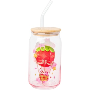 Silver Buffalo Rainbow Brite Stars Sparkle Featuring Twink Glass Jar Tumbler with Bamboo Lid and Glass Straw, 16 Ounces(Strawberry Shortcake and Cheer Bear)