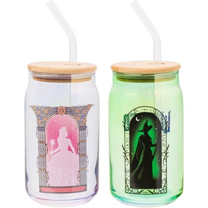 Silver Buffalo Rainbow Brite Stars Sparkle Featuring Twink Glass Jar Tumbler with Bamboo Lid and Glass Straw, 16 Ounces(Wicked Elphaba and Glinda (2 Pack))