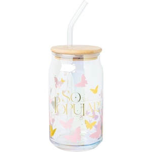 Silver Buffalo Rainbow Brite Stars Sparkle Featuring Twink Glass Jar Tumbler with Bamboo Lid and Glass Straw, 16 Ounces(Wicked Glinda)
