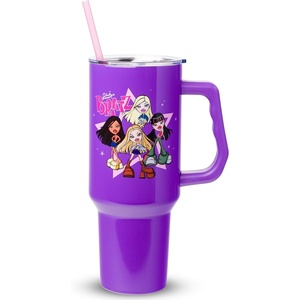 Silver Buffalo Rainbow Brite and Twink Sparkle Double Walled Stainless Steel Tumbler with Handle and Straw, Fits in Standard Cup Holder, 40 Ounces(Bratz)
