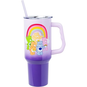 Silver Buffalo Rainbow Brite and Twink Sparkle Double Walled Stainless Steel Tumbler with Handle and Straw, Fits in Standard Cup Holder, 40 Ounces(Care Bears Rainbow)