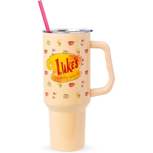 Silver Buffalo Rainbow Brite and Twink Sparkle Double Walled Stainless Steel Tumbler with Handle and Straw, Fits in Standard Cup Holder, 40 Ounces(Gilmore Girls)