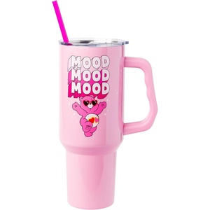 Silver Buffalo Rainbow Brite and Twink Sparkle Double Walled Stainless Steel Tumbler with Handle and Straw, Fits in Standard Cup Holder, 40 Ounces(Love-A-Lot Care Bear Mood)