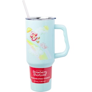 Silver Buffalo Rainbow Brite and Twink Sparkle Double Walled Stainless Steel Tumbler with Handle and Straw, Fits in Standard Cup Holder, 40 Ounces(Strawberry Shortcake Rainbow Slide)