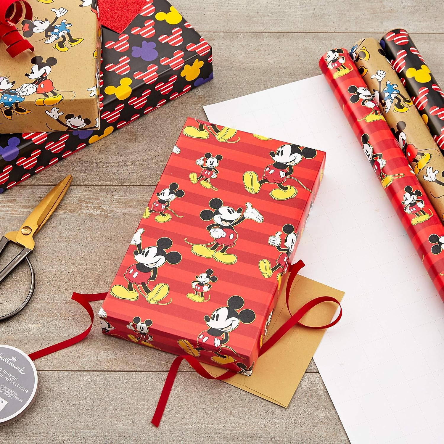 image:imageHallmark Disney Mickey Mouse Wrapping Paper with Cut Lines on Reverse 3Pack 60 sq ft ttl for Birthdays Christmas Hanukkah Baby Showers and MoreMickey Mouse 3 Rolls