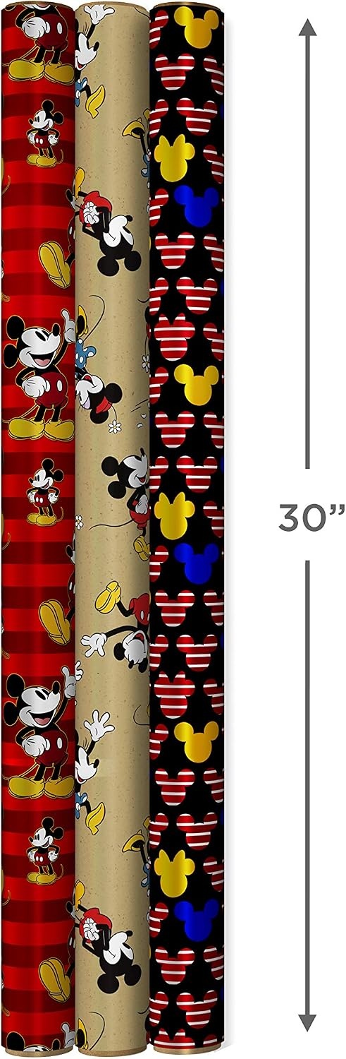 image:imageHallmark Disney Mickey Mouse Wrapping Paper with Cut Lines on Reverse 3Pack 60 sq ft ttl for Birthdays Christmas Hanukkah Baby Showers and MoreMickey Mouse 3 Rolls