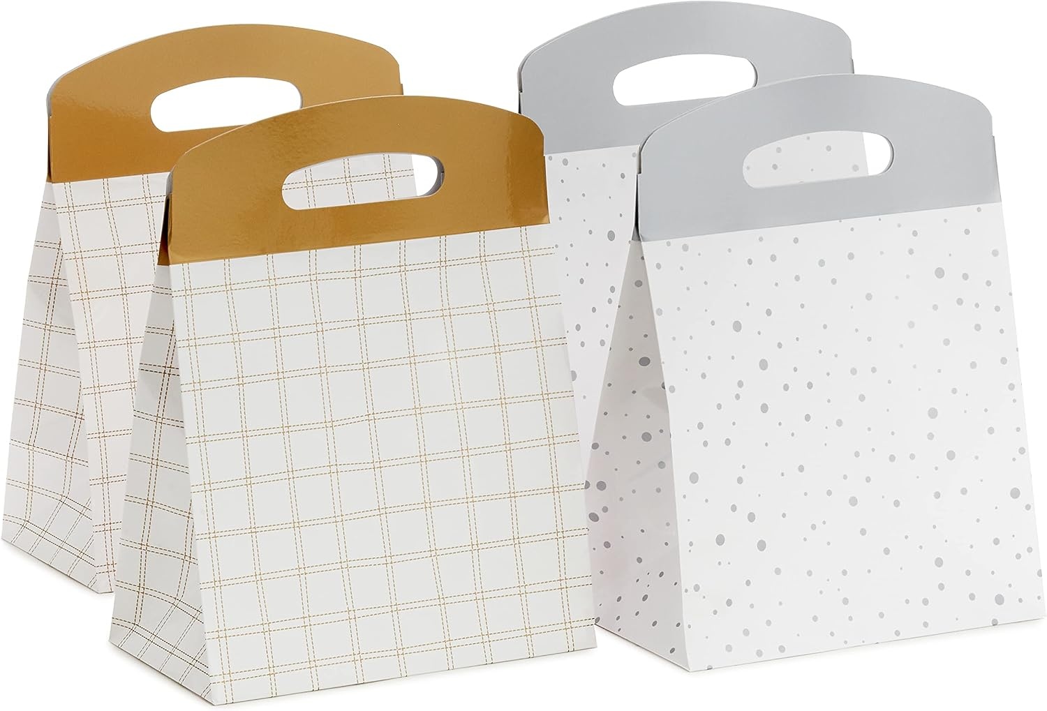 image:imageHallmark Medium SelfSealing Gift Bags with Handles 4 Bags 2 Designs Gold Stripes Silver and White Diamonds for Valentines Day Weddings Anniversaries Graduations Any OccasionGold Plaid Silver Dots