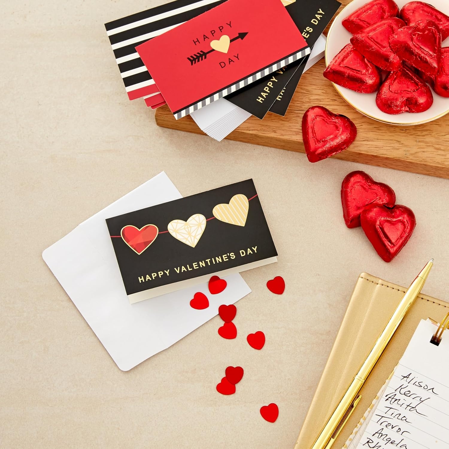 image:imageHallmark Mini Valentines Day Cards Assortment 18 Cards with Envelopes Foil Hearts Galentines Day Cards PackFoil Hearts Folded Mini Valentines