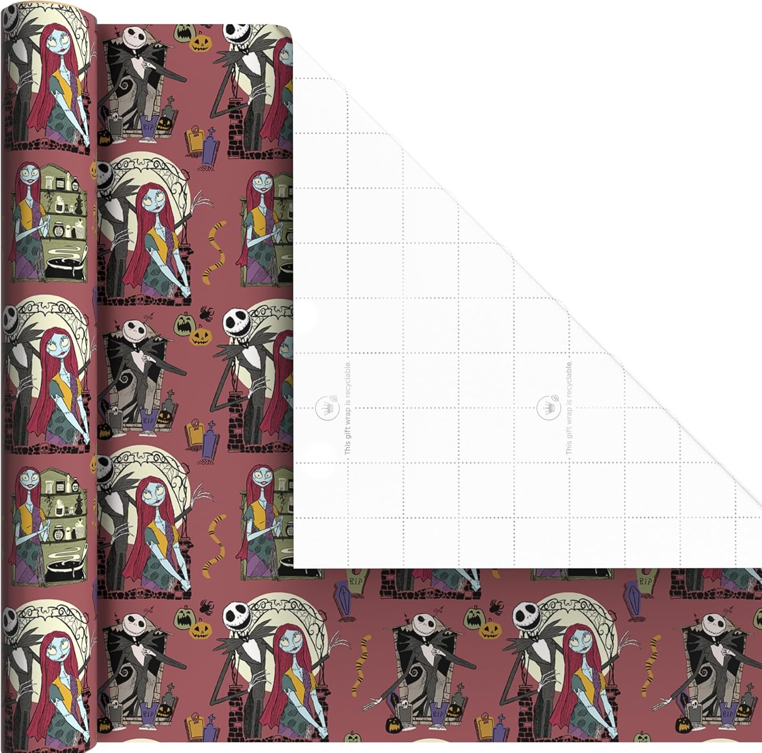 image:imageHallmark Nightmare Before Christmas Wrapping Paper Mini Rolls 3Pack Jack Skellington Sally Zero on Pink Purple Black for Birthdays Valentines Day Halloween Any Occasion 45 Sq Ft TotalNightmare Before Christmas 3 Mini Rolls
