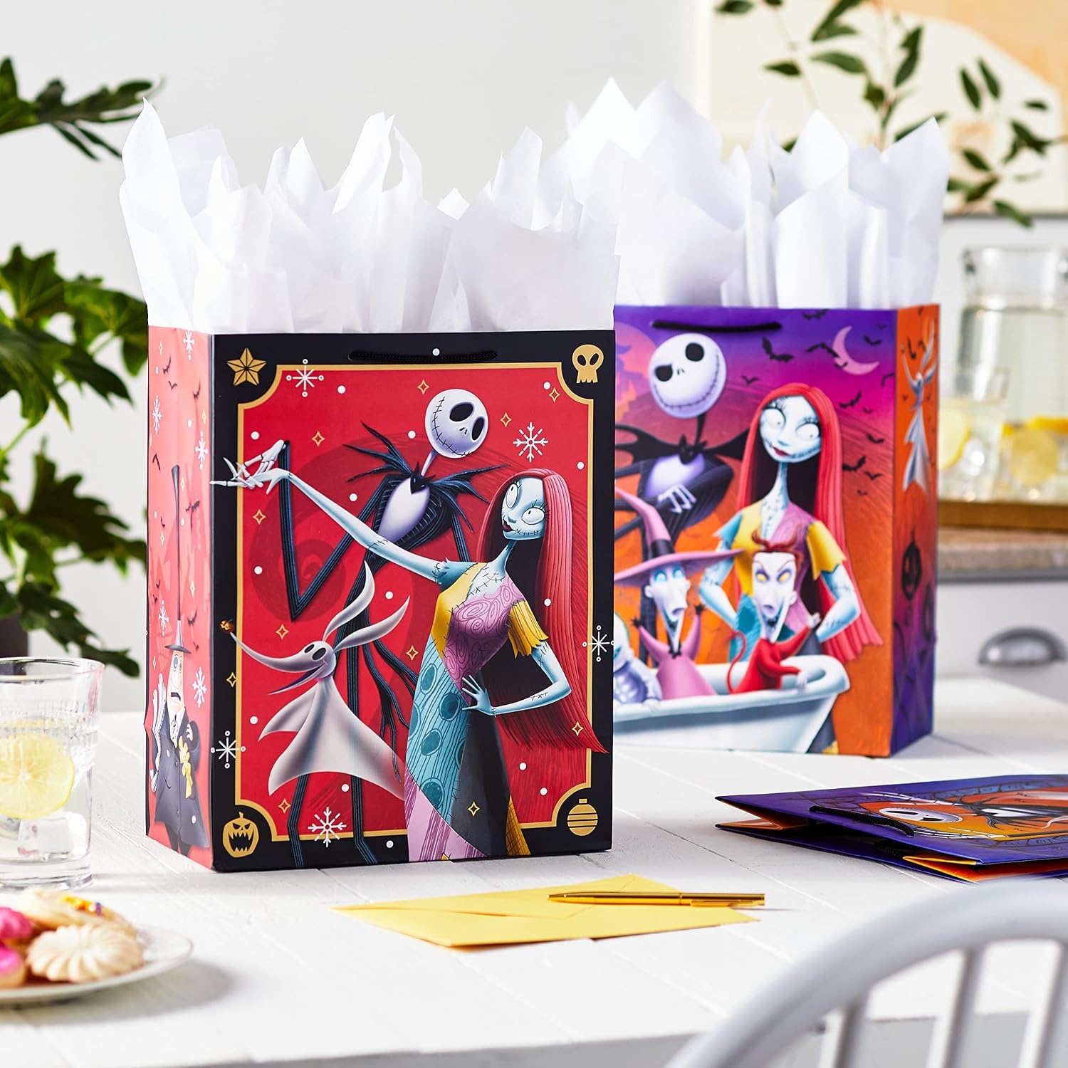 image:imageHallmark Nightmare Before Christmas Wrapping Paper Mini Rolls 3Pack Jack Skellington Sally Zero on Pink Purple Black for Birthdays Valentines Day Halloween Any Occasion 45 Sq Ft TotalNightmare Before Christmas 3 Gift Bags