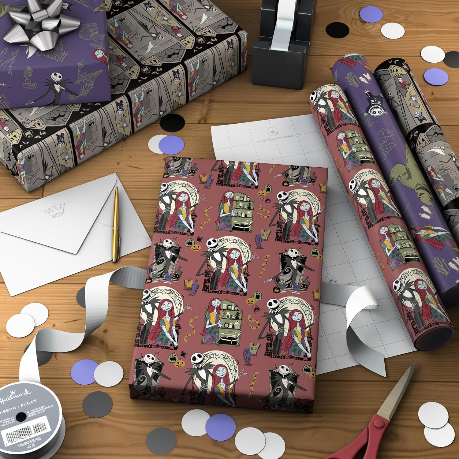 image:imageHallmark Nightmare Before Christmas Wrapping Paper Mini Rolls 3Pack Jack Skellington Sally Zero on Pink Purple Black for Birthdays Valentines Day Halloween Any Occasion 45 Sq Ft TotalNightmare Before Christmas 3 Mini Rolls