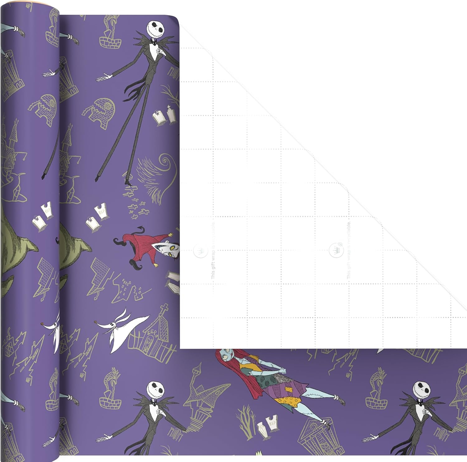 image:imageHallmark Nightmare Before Christmas Wrapping Paper Mini Rolls 3Pack Jack Skellington Sally Zero on Pink Purple Black for Birthdays Valentines Day Halloween Any Occasion 45 Sq Ft TotalNightmare Before Christmas 3 Mini Rolls