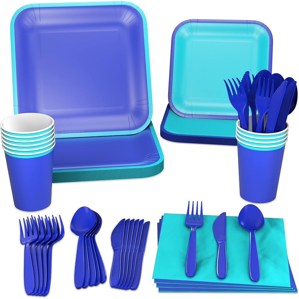 image:imageCrayola Color Pop Cool Rainbow Stripe Party Supplies 12 Dinner Plates 12 Dessert Plates 12 Paper Cups 24 Napkins 12 Sets of Plastic Cutlery for Birthdays Baby Showers 5CLP1009Indigo  Aquamarine Blue