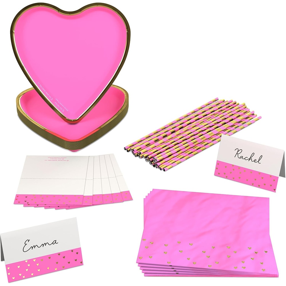 image:imageCrayola Color Pop Scarlet Red and Gold Star Party Supplies 12 Paper Plates 12 Paper Straws 12 Place cards 24 Napkins for Birthdays Christmas Graduations Fourth of July 5CLP1013Tickle Me Pink  Metallic Gold Foil