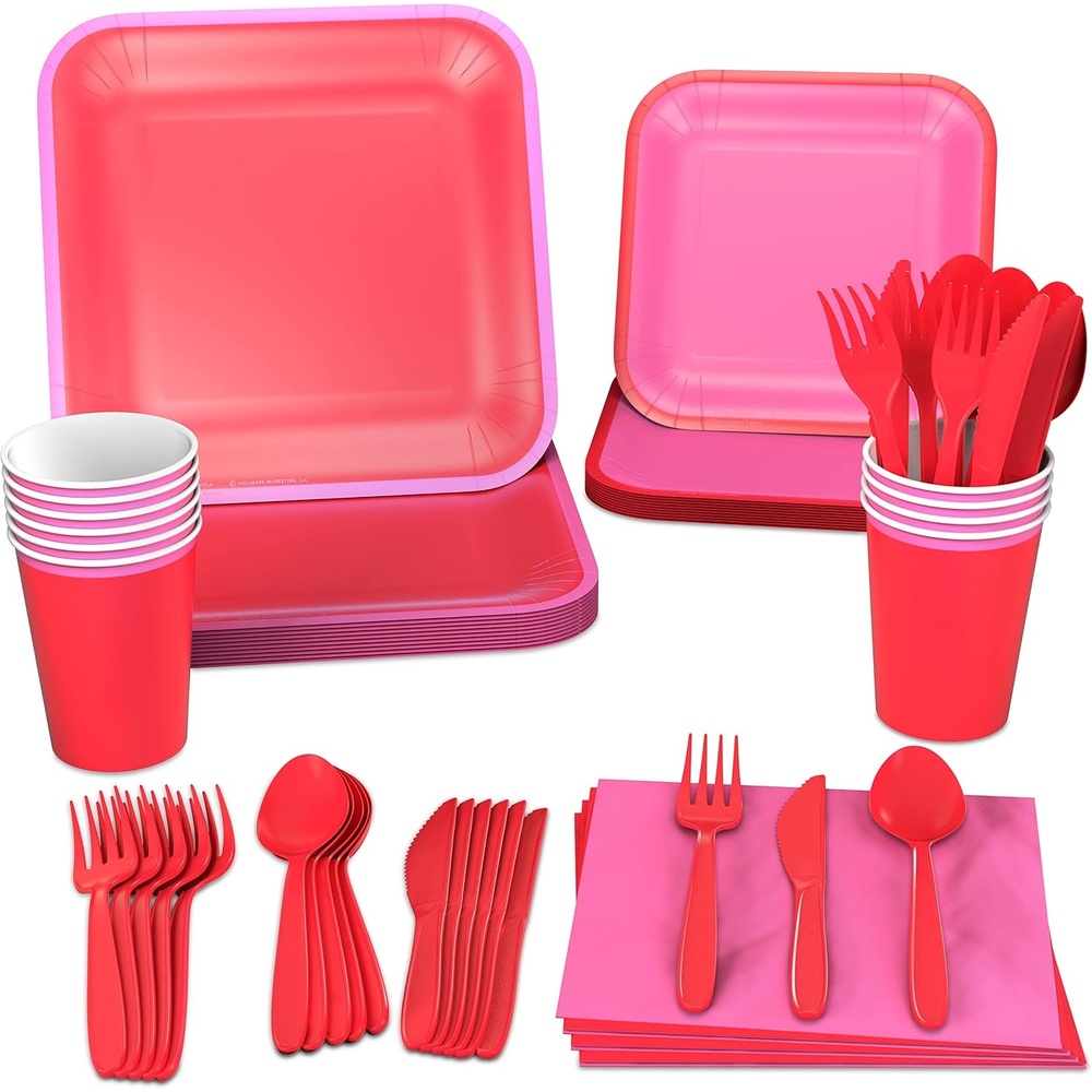 image:imageCrayola Color Pop Yellow and Orange Party Supplies 12 Dinner Plates 12 Dessert Plates 12 Paper Cups 24 Napkins 12 Sets of Plastic Cutlery for Birthdays Back to School HalloweenScarlet Red  Tickle Me Pink