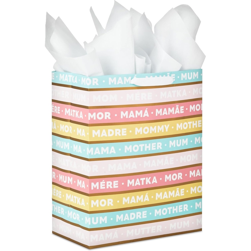 image:imageHallmark 10 Large Mothers Day Gift Bag with Tissue Paper Vintage Floral with Pink Bow for Valentines Day Easter Bridal Showers Graduations New MomsStripes
