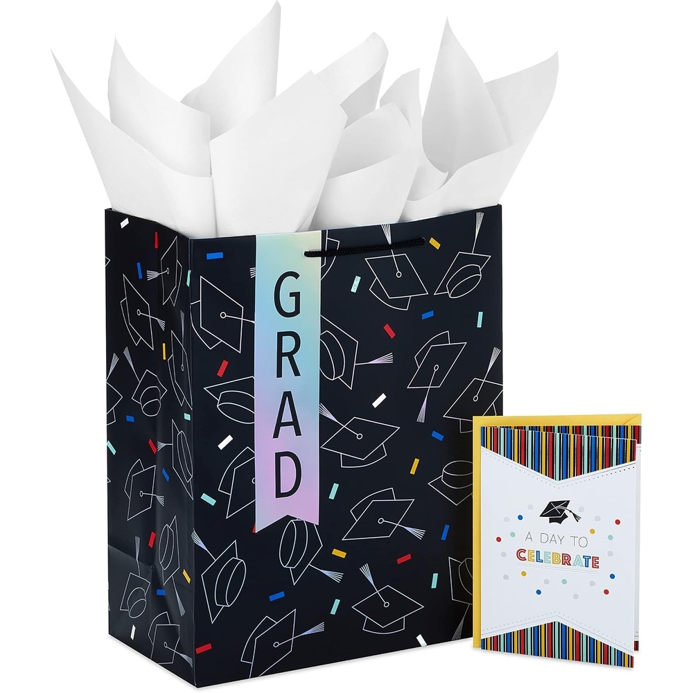 image:imageHallmark 13 Large Dr Seuss Graduation Gift Bag with Tissue Paper and Graduation Card Oh the Places Youll Go for High School Kindergarten College Nursing School GradsHolographic  Black  Red  Blue