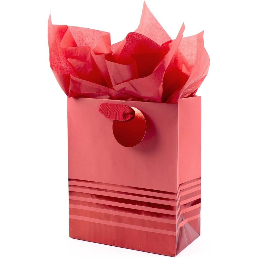 image:imageHallmark 13 Large Gift Bag with Tissue Paper Red Foil Dots for Christmas Fathers Day Birthdays Graduations Valentines Day Sweetest Day or Any OccasionRed Stripes