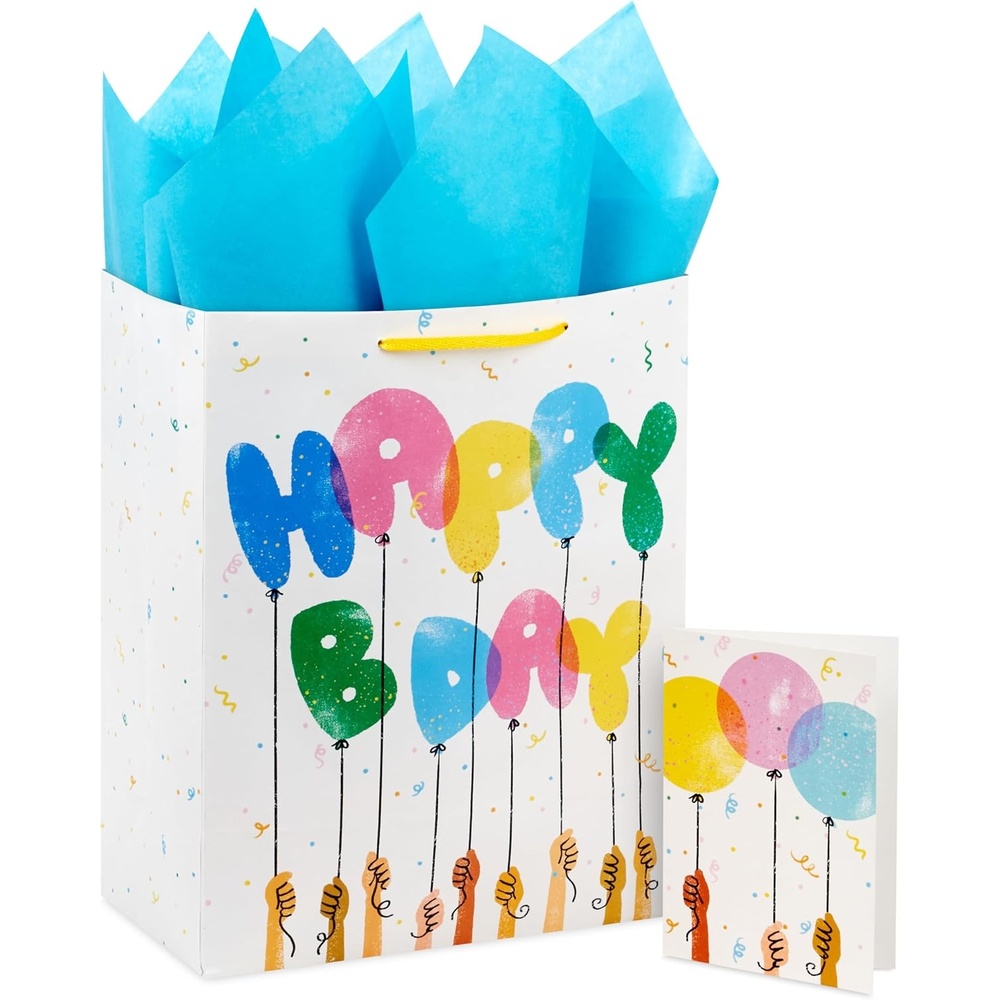 image:imageHallmark 13 Large Heart Gift Bag with Wedding Card and Tissue Paper Best Wishes Gold and White Hearts for Weddings Bridal Showers EngagementsHappy Bday Balloons