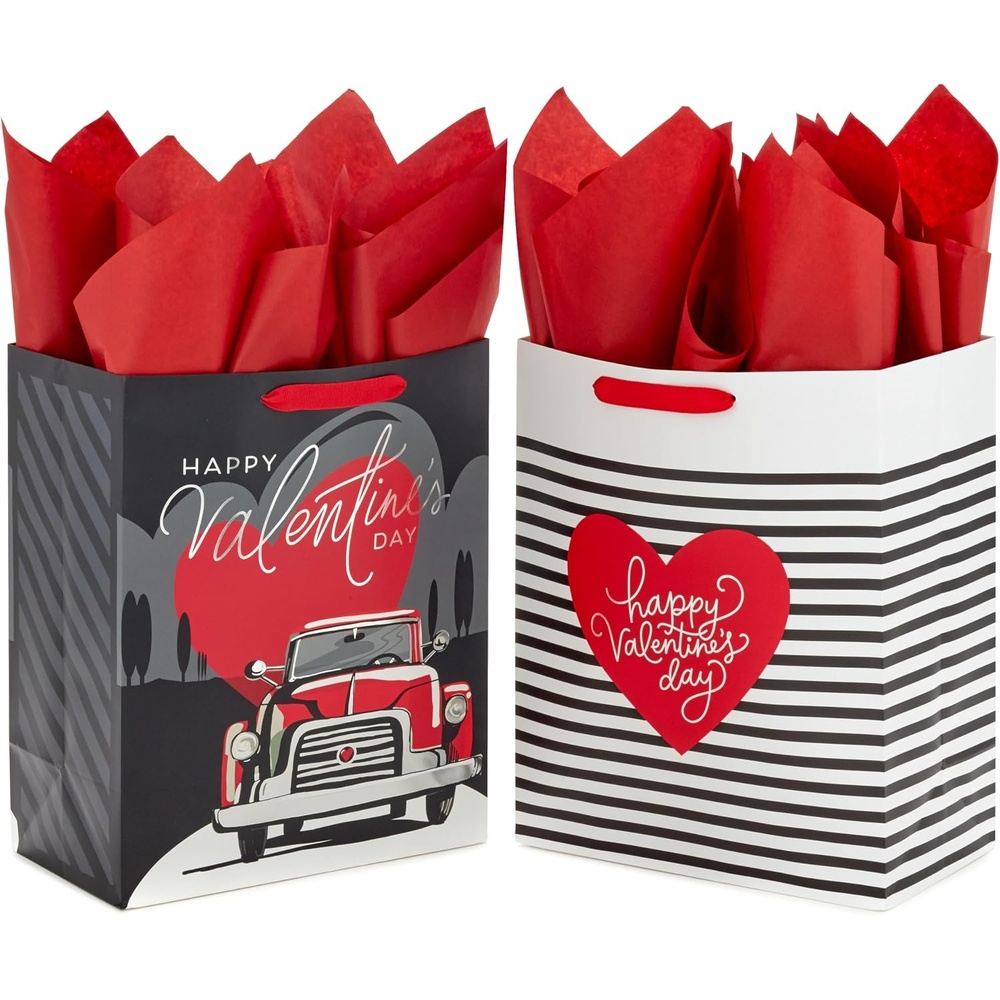image:imageHallmark 13 Large Valentines Day Gift Bags With Tissue Paper Stripes and Red Truck 2Pack