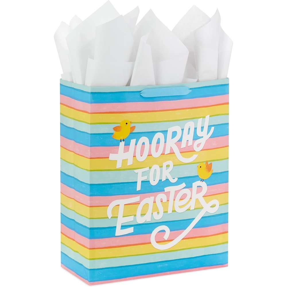 image:imageHallmark 15 Extra Large Easter Gift Bag with Tissue Paper Happy Easter Polka Dots for Easter Baskets Easter Egg Hunts and Kids PresentsHooray for Easter