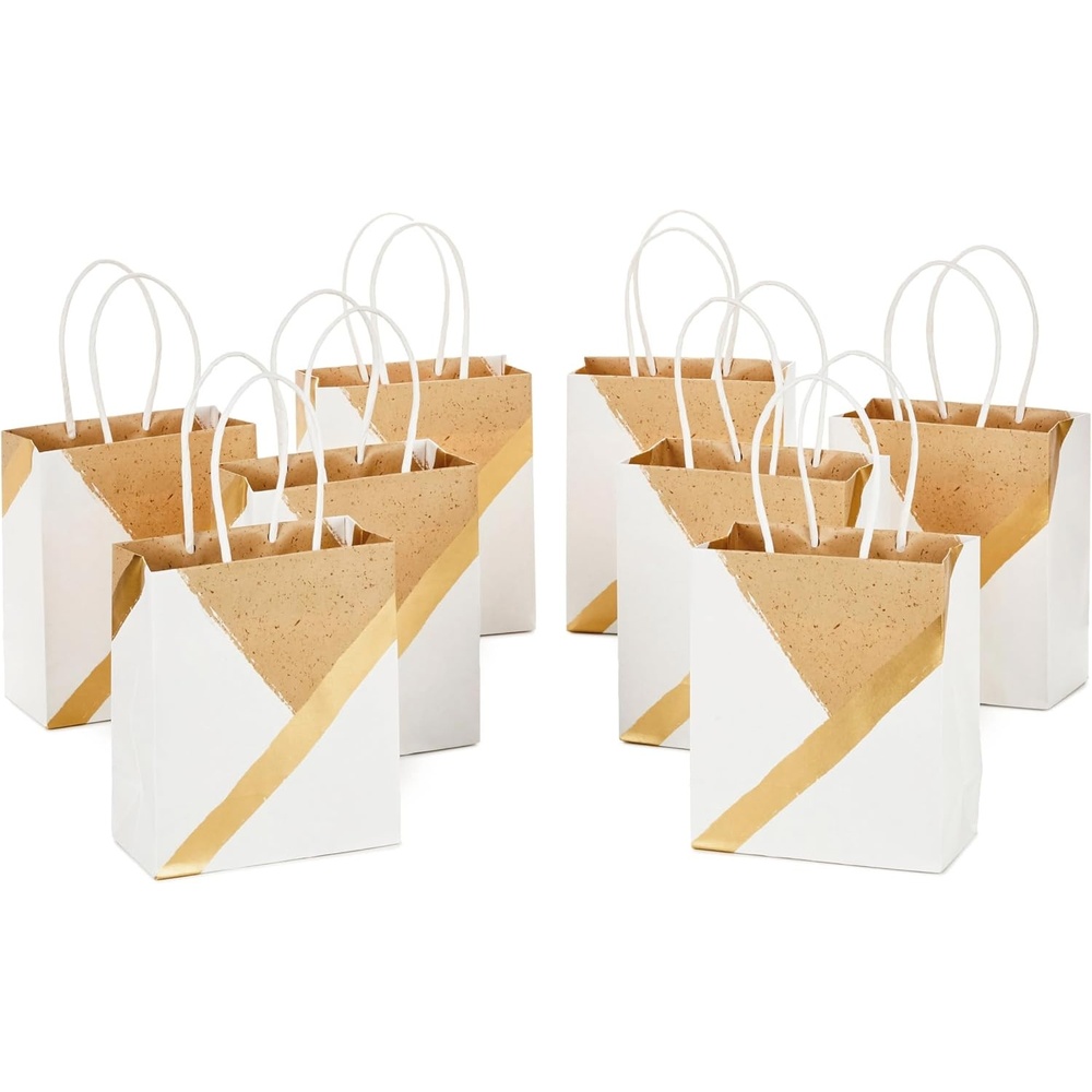 image:imageHallmark 6 Small Paper Gift Bags 8Pack Pink and Kraft for Christmas Birthdays Mothers Day Weddings Baby Showers Bridal Showers Care Packages and MoreWhite  Gold