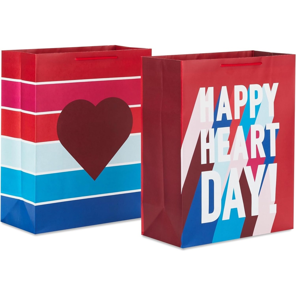 image:imageHallmark 6 Small Valentines Day Gift Bags 8 Bags 4 Designs Hearts Rainbows Pug Puppy for Kids Classroom Parties Galentines DayStripes  Happy Heart Day