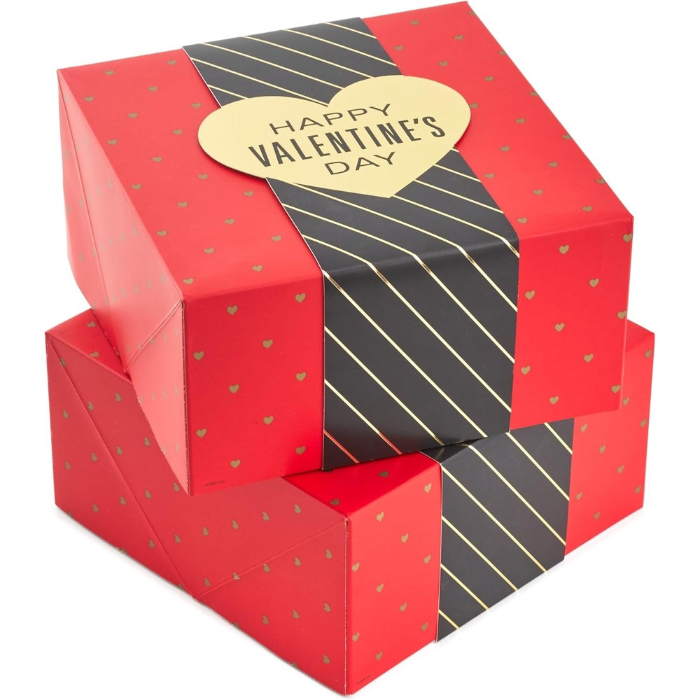 image:imageHallmark 8 Medium Valentines Day Gift Boxes Pack of 2 Red with Black and Gold Wrap Band for Jewelry Wrapped Candy Small Toys Gift CardsRed with Black Band