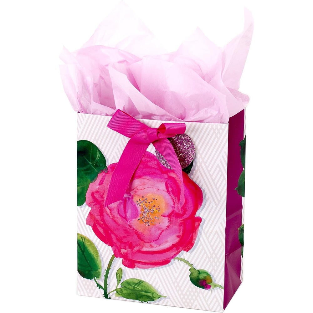image:imageHallmark 9 Medium Gift Bag with Tissue Paper Pink Rose for Valentines Day Birthdays Bridal Showers Weddings or Any Occasion1 Count Pack of 1