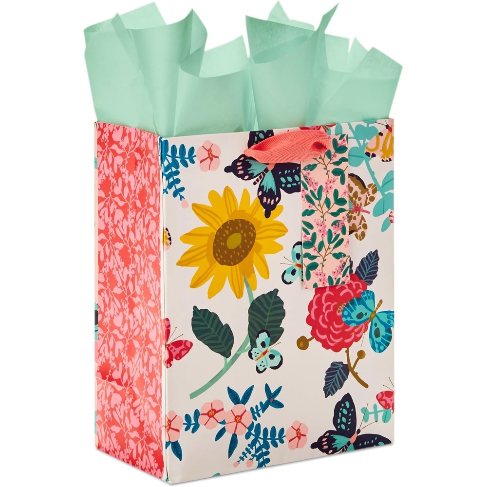 image:imageHallmark 9 Medium Gift Bag with Tissue Paper Pink Rose for Valentines Day Birthdays Bridal Showers Weddings or Any Occasion3 count Pack of 1