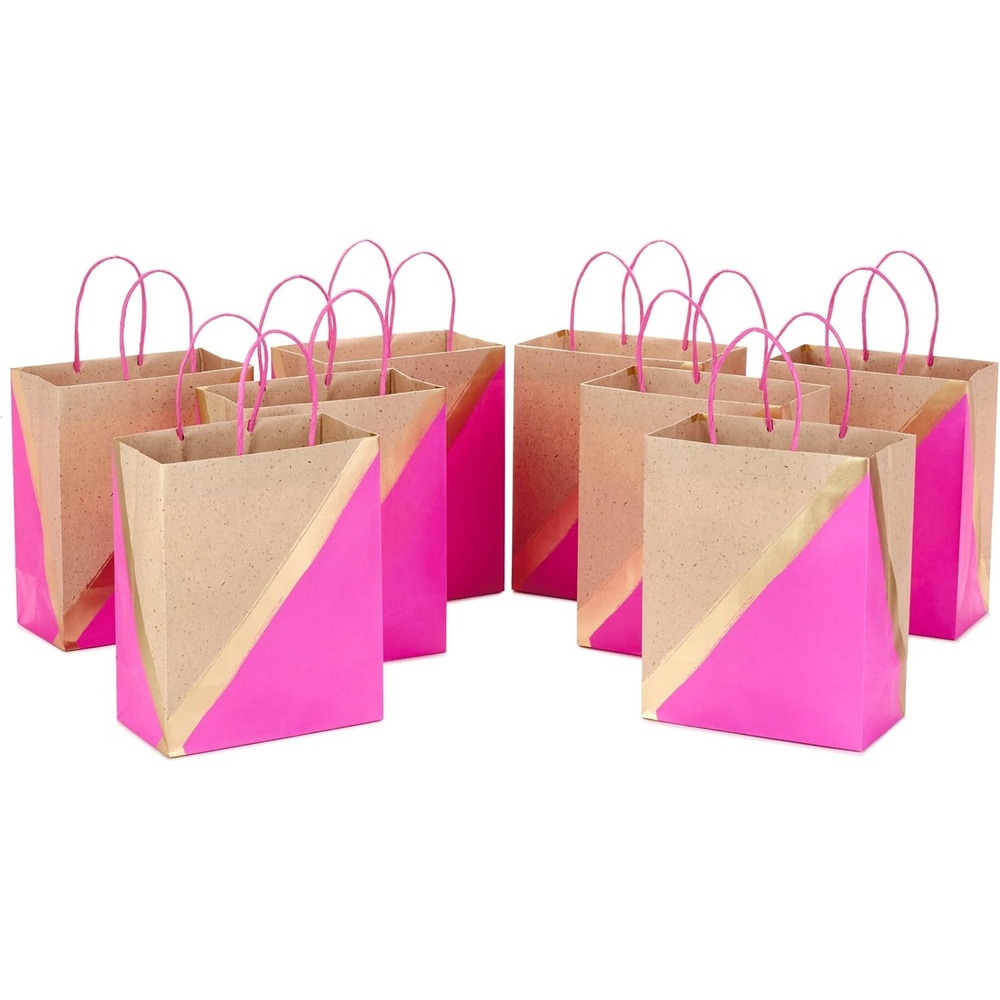 image:imageHallmark 9 Medium Paper Gift Bags 8Pack Pink amp Kraft for Valentines Day Easter Birthdays Mothers Day Weddings Baby Showers Bridal Showers Any OccasionPink