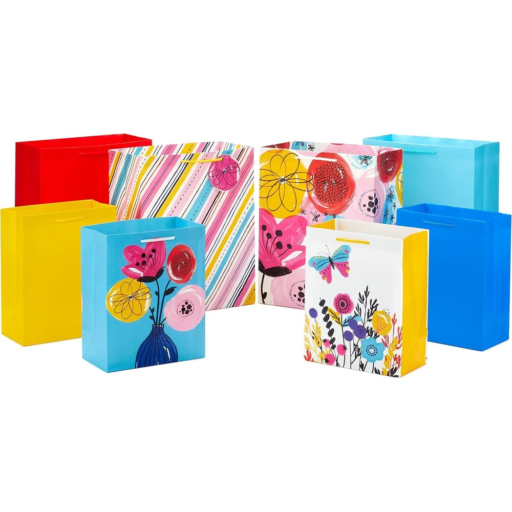 image:imageHallmark Assorted All Occasion Gift Bags 8 Bags 4 Medium 9 4 Large 13 Flowers Butterfly Stripes Solids for Easter Birthdays Bridal Showers Mothers DayFlowers  Butterfly  Stripes  Solid